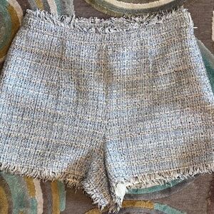 Cinq a Sept Tweed  Shorts Blue/White Side Zipper Size 8